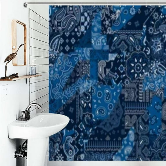 Shower Curtain Blue Bandana Kerchief Paisley Polyester Waterproof Home Ration Curtain With Hook