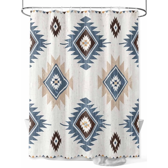 Shower Curtain Blue Boho Aztec Bathroom Curtains with Hooks, Waterproof Fabric Southwest Tribal Style Bath Shower Curtains Set for Bathroom Bathtubs Decor 72x72 Inch