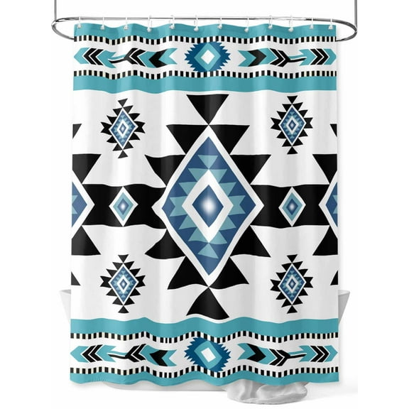 Shower Curtain Blue Boho Bathroom Curtains with Hooks, Waterproof Fabric Bohemian Native Southwest Ethnic Bath Shower Curtains Set for Bathroom Bathtubs Decor 36x72 Inch