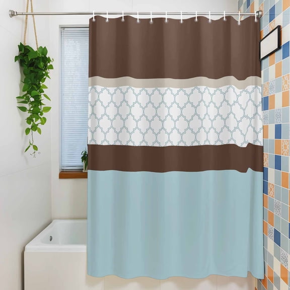 Shower Curtain, Blue Brown Moroccan Trellis Waterproof Polyester Fabric Bath Curtain with Hooks for Bathroom Bathtub Stalls, Modern Abstract Art 36x72IN