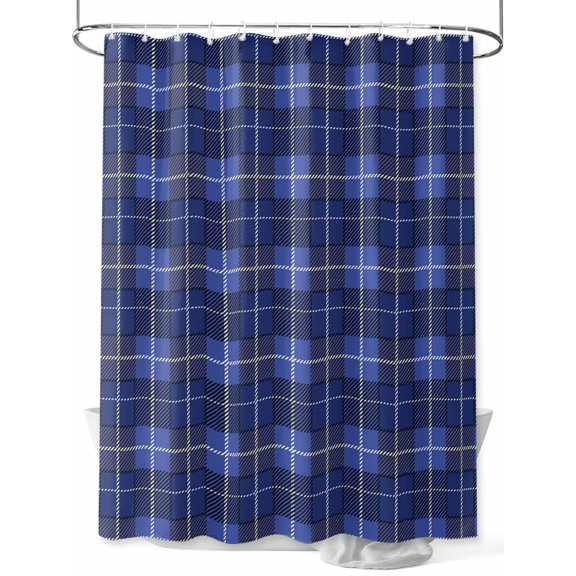 Shower Curtain Blue Check Plaid Bathroom Curtains with Hooks, Waterproof Fabric Geometric Pattern Bath Shower Curtains Set for Bathroom Bathtubs Decor 36x72 Inch