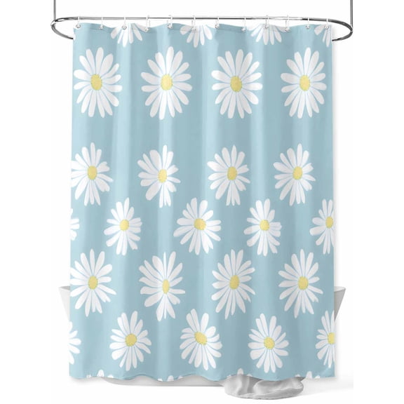 Shower Curtain Blue Daisy Bathroom Curtains with Hooks, Waterproof Fabric Spring Floral Bath Shower Curtains Set for Bathroom Bathtubs Decor 72x72 Inch