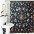 thumbnail image 1 of Shower Curtain Blue Floral Pattern Square Bathroom Waterproof Polyester Home Ration Curtain With Hook, 1 of 4
