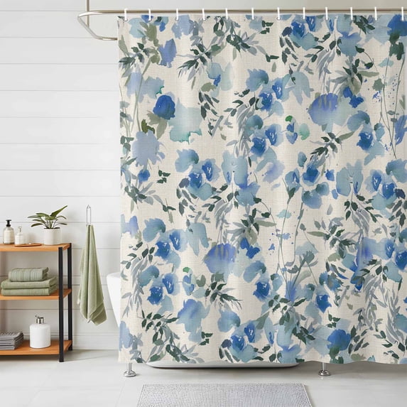 Shower Curtain Blue Floral Shower Curtains for Bathroom Decor, Waterproof Polyester Shower Curtain Set with Hooks, Extra Long 72" x 96" Watercolor Wildflowers