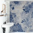 thumbnail image 1 of Shower Curtain Blue Floral Wooden Design Bath Curtain Polyester Fabric Bathroom Ration With Hooks, 1 of 4