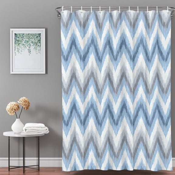Shower Curtain,Blue Gray Zigzag Chevron Waterproof Shower Curtain Set with Hooks for Bathroom Showers,Stalls and Bathtubs,36x72in,Abstract Geometric Water Ripple