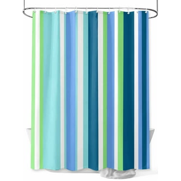 Shower Curtain Blue Green Stripes Bathroom Curtains with Hooks, Waterproof Fabric Vertical Striped Lines Bath Shower Curtains Set for Bathroom Bathtubs Decor 72x72 Inch