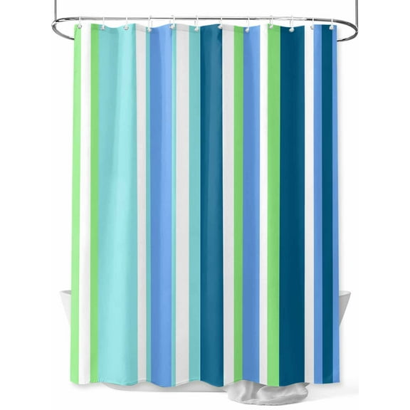 Shower Curtain Blue Green Stripes Bathroom Curtains with Hooks, Waterproof Fabric Vertical Striped Lines Bath Shower Curtains Set for Bathroom Bathtubs Decor 72x72 Inch