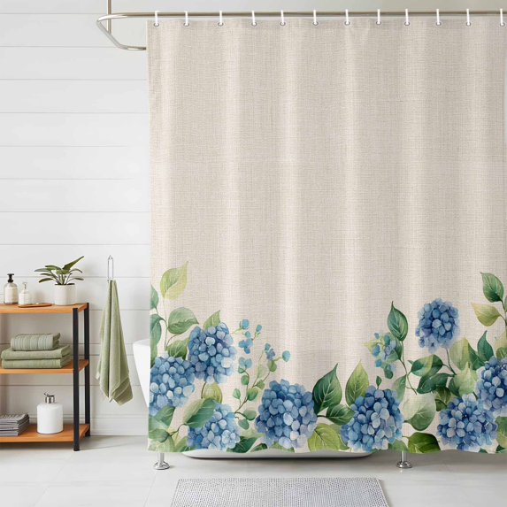 Shower Curtain Blue Hydrangea Shower Curtains for Bathroom Decor, Waterproof Polyester Shower Curtain Set with Hooks, Extra Long 72" x 84" Retro Linen Background