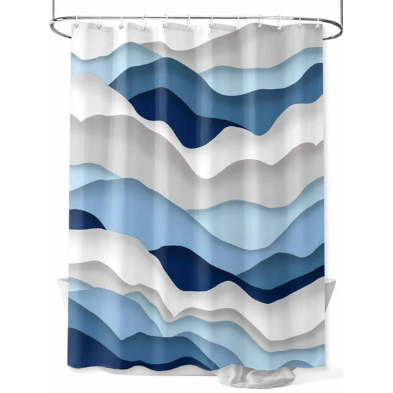 Shower Curtain Blue Ocean Shower Curtains for Bathroom, Waterproof Polyester Shower Curtain Set with Hooks, Standard Size 66" x 72" Abstract Waves Ombre