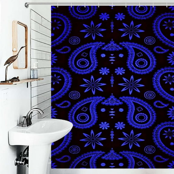 Shower Curtain Blue Paisley Bandana Pattern Bathroom Waterproof Polyester Home Ration Curtain With Hook