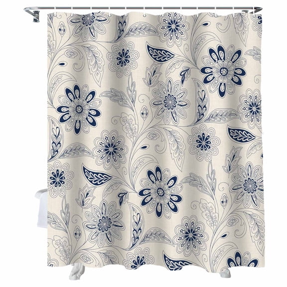 Shower Curtain Blue Paisley Pattern Shower Curtains for Bathroom Bathtub, Waterproof Fabric Shower Curtain Set with Hooks, Small Stall Size 36" x 72" Boho Tribal Vintage Flowers