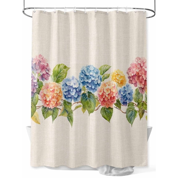 Shower Curtain Blue Pink Hydrangea Shower Curtains for Bathroom, Waterproof Polyester Shower Curtain Set with Hooks, Extra Long 72" x 96" Linen Background