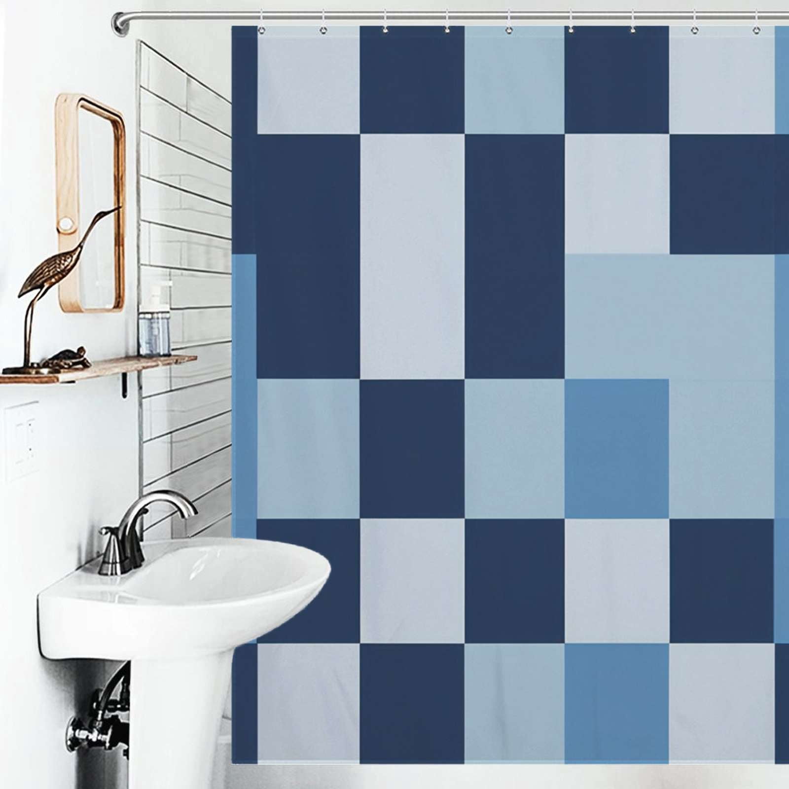 Shower Curtain Blue Pixel Art Print Bath Curtain Polyester Fabric ...