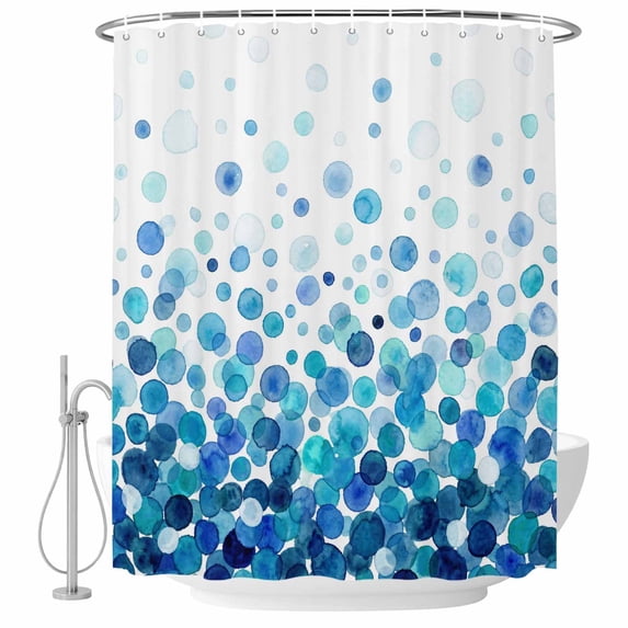 Shower Curtain Blue Polka Dots Bathroom Curtains with Hooks, Waterproof Fabric Watercolor Abstract Art Bath Shower Curtains Set for Bathroom Bathtubs Decor 36x72 Inch
