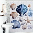 thumbnail image 1 of Shower Curtain Blue Seashell Pattern Bath Curtain Polyester Fabric Bathroom Ration With Hooks, 1 of 4