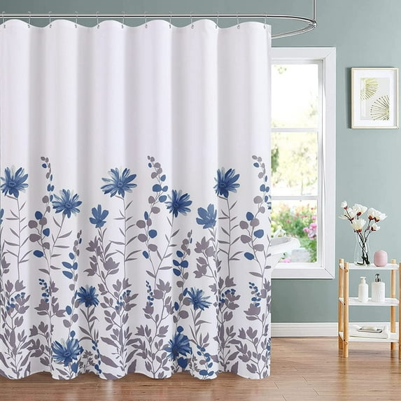 Shower Curtain Blue Shower Curtain for Bathroom Floral Shower Curtain Set White Navy Blue Grey Florwer Shower Curtains Fabric Shower Curtains Boho Water Repellent 72x72 Inch Florwer Patterned