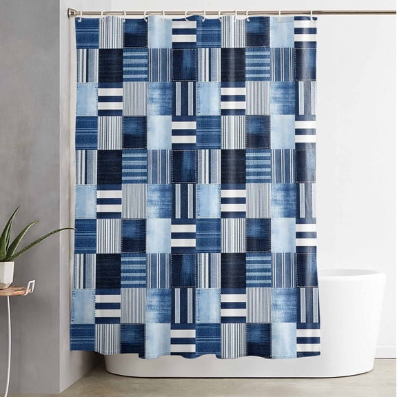 Shower Curtain Blue Stripe Plaid Gingham Check Waterproof Shower Curtain Set with Hooks for Bathroom Showers,Stalls and Bathtubs,54x78InAbstract Geometric