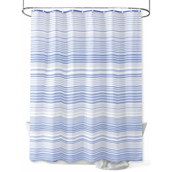 Shower Curtain Blue Stripes Bathroom Curtains with Hooks, Waterproof Fabric Classic Striped Lines Bath Shower Curtains Set for Bathroom Bathtubs Decor 72x72 Inch