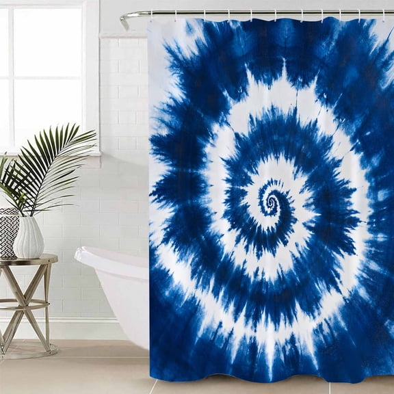 Shower Curtain, Blue Tie Dye Vortex Psychedelic Waterproof Shower Curtain Set with Hooks for Bathroom Showers,Stalls and Bathtubs,60x72In Abstract Ethnic Tribal Style