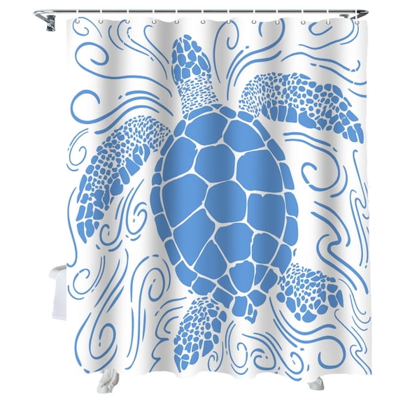 Shower Curtain Blue Turtle Bathroom Curtains with Hooks, Waterproof Fabric Coastal Marine Life Waves Bath Shower Curtains Set for Bathroom Bathtubs Decor 36x72 Inch