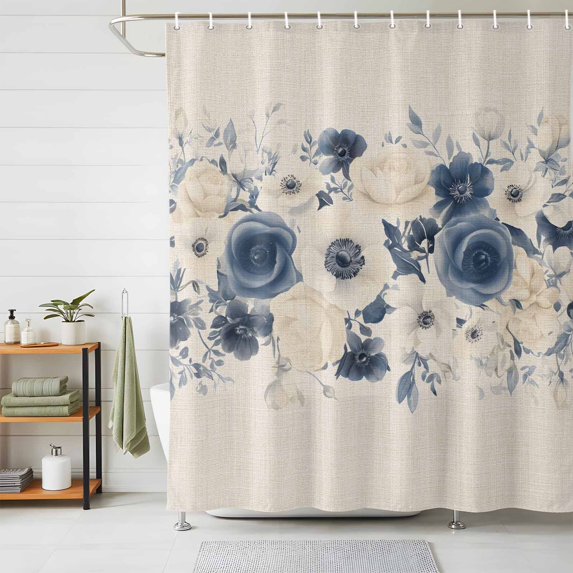 Shower Curtain Blue White Flowers Shower Curtains for Bathroom Decor, Waterproof Polyester Shower Curtain Set with Hooks, Extra Long 72" x 96" Linen Background