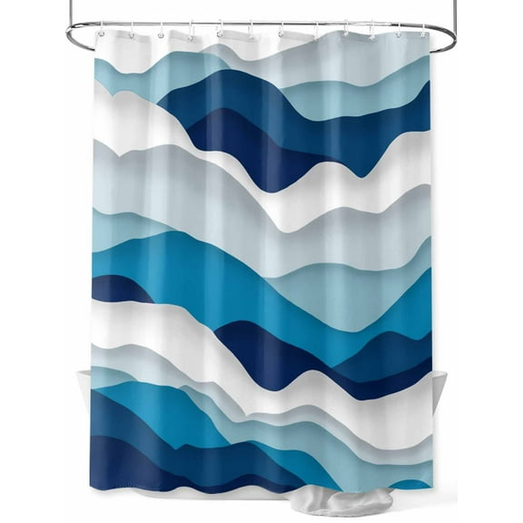 Shower Curtain Blue White Ombre Sea Wave Bathroom Curtains with Hooks, Waterproof Fabric Abstract Geometric Bath Shower Curtains Set for Bathroom Bathtubs Decor 36x72 Inch