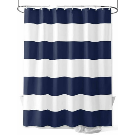 Shower Curtain Blue White Stripes Bathroom Curtains with Hooks, Waterproof Fabric Simple Style Striped Bath Shower Curtains Set for Bathroom Bathtubs Decor 36x72 Inch