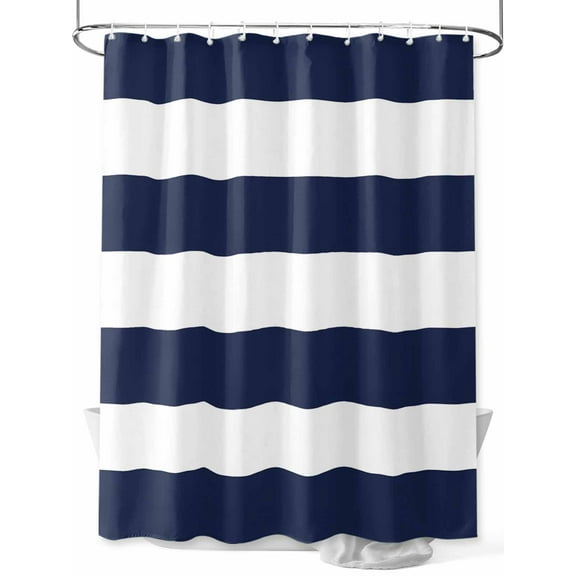 Shower Curtain Blue White Stripes Bathroom Curtains with Hooks, Waterproof Fabric Simple Style Striped Bath Shower Curtains Set for Bathroom Bathtubs Decor 36x72 Inch