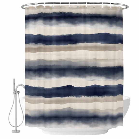 Shower Curtain Blue off White Stripes Waterproof Polyester Bathroom Curtain Abstract Art Decorative Bath Accessory for Shower, Tub, and Bathroom Decor 36 x 72 In