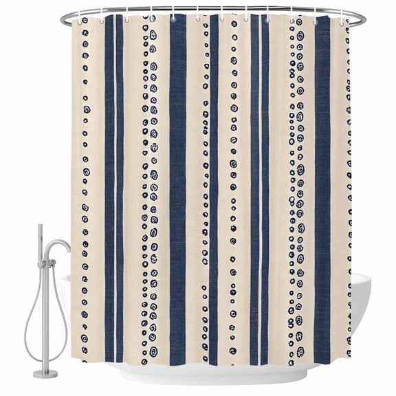 Shower Curtain Blue off White Stripes Waterproof Polyester Bathroom Curtain Abstract Decorative Bath Accessory for Shower, Tub, and Bathroom Decor 72 x 72 In
