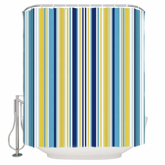 Shower Curtain, Blue Yellow White Stripe Texture Waterproof Shower Curtain Set with Hooks for Bathroom Showers,Stalls and Bathtubs,72x72In Abstract Art Geometric