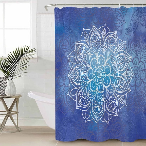 Shower Curtain Bohemia Blue Flower Gradient Waterproof Shower Curtain Set with Hooks for Bathroom Showers,Stalls and Bathtubs,48x72In Retro Country Blossom Floral