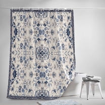 Shower Curtain, Bohemia Blue Flower Pattern on Beige Waterproof Shower Curtain Set with Hooks for Bathroom Showers,Stalls and Bathtubs,36x72In Retro Abstract Art