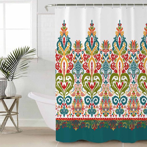 Shower Curtain, Bohemian Abstract Aztec Geometric Stripes Waterproof Shower Curtain Set with Hooks for Bathroom Showers,Stalls and Bathtubs,60x72In Vintage Flower