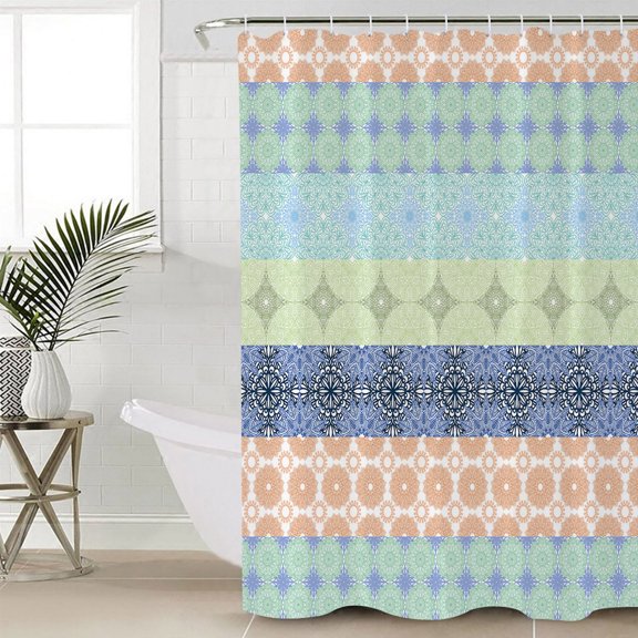 Shower Curtain, Bohemian Ethnic Chic Flower Texture Waterproof Shower Curtain Set with Hooks for Bathroom Showers,Stalls and Bathtubs,60x72In Retro Boho Geometric Stripes