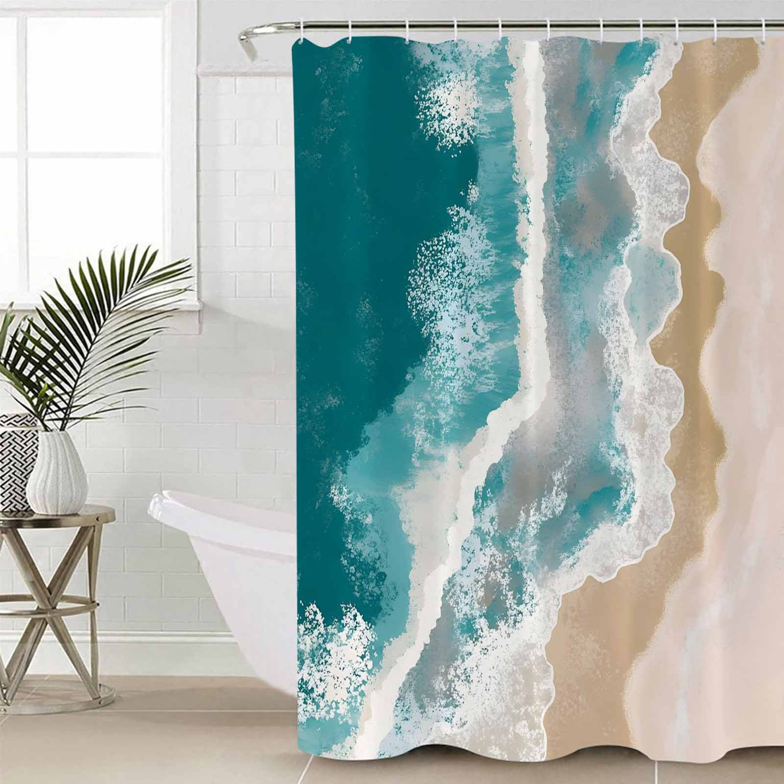 Shower Curtain Bohemian Seaside Gradient Ocean Waves Waterproof Shower