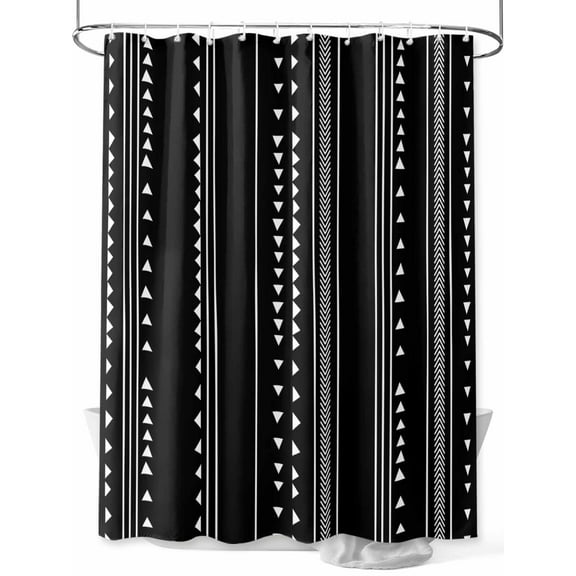 Shower Curtain Boho Black White Shower Curtains for Bathroom, Waterproof Polyester Shower Curtain Set with Hooks, Extra Long 72" x 96" Geometric Stripes