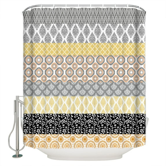 Shower Curtain Boho Colorful Ethnic Art Stripe Waterproof Shower Curtain Set with Hooks for Bathroom Showers,Stalls and Bathtubs,54x78In Geometric Abstract Floral Pattern