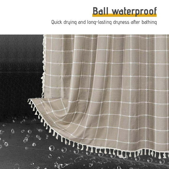 Shower Curtain Boho Farmhouse Linen Heavy Duty Striped Fabric Shower Curtain Set With 12 Hooks For Bathroom Showers Curtain