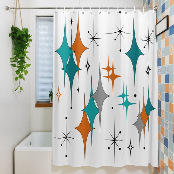 Shower Curtain, Boho Mid-Century Diamond Pattern Waterproof Polyester Fabric Bath Curtain with Hooks for Bathroom Bathtub Stalls, Modern Geometric Theme 36x72IN