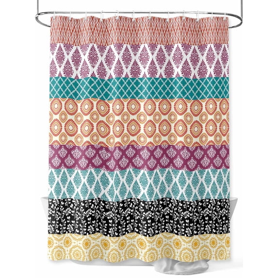 Shower Curtain Boho Shower Curtains for Bathroom, Waterproof Polyester Shower Curtain Set with Hooks, Standard Size 72" x 72" Bohemian Geometric Stripes Orange