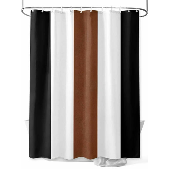 Shower Curtain Boho Stripe Bathroom Curtains with Hooks, Waterproof Fabric Bohemian Brown Black White Bath Shower Curtains Set for Bathroom Bathtubs Decor 36x72 Inch