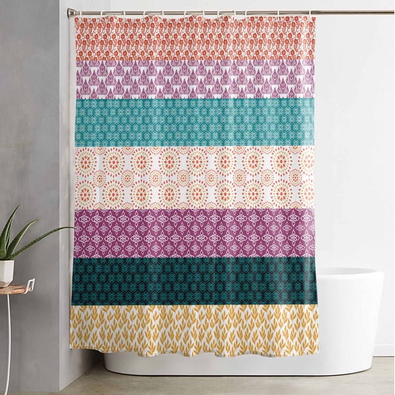 Shower Curtain Boho Stripes Abstract Geometric Waterproof Shower Curtain Set with Hooks for Bathroom Showers,Stalls and Bathtubs,54x78InTribal Ethnic Style