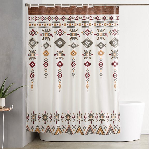 Shower Curtain, Boho Tribal Totem Aztec Ethnic Stripe Waterproof Shower Curtain Set with Hooks for Bathroom Showers,Stalls and Bathtubs,54x78In Vintage Brown Plank