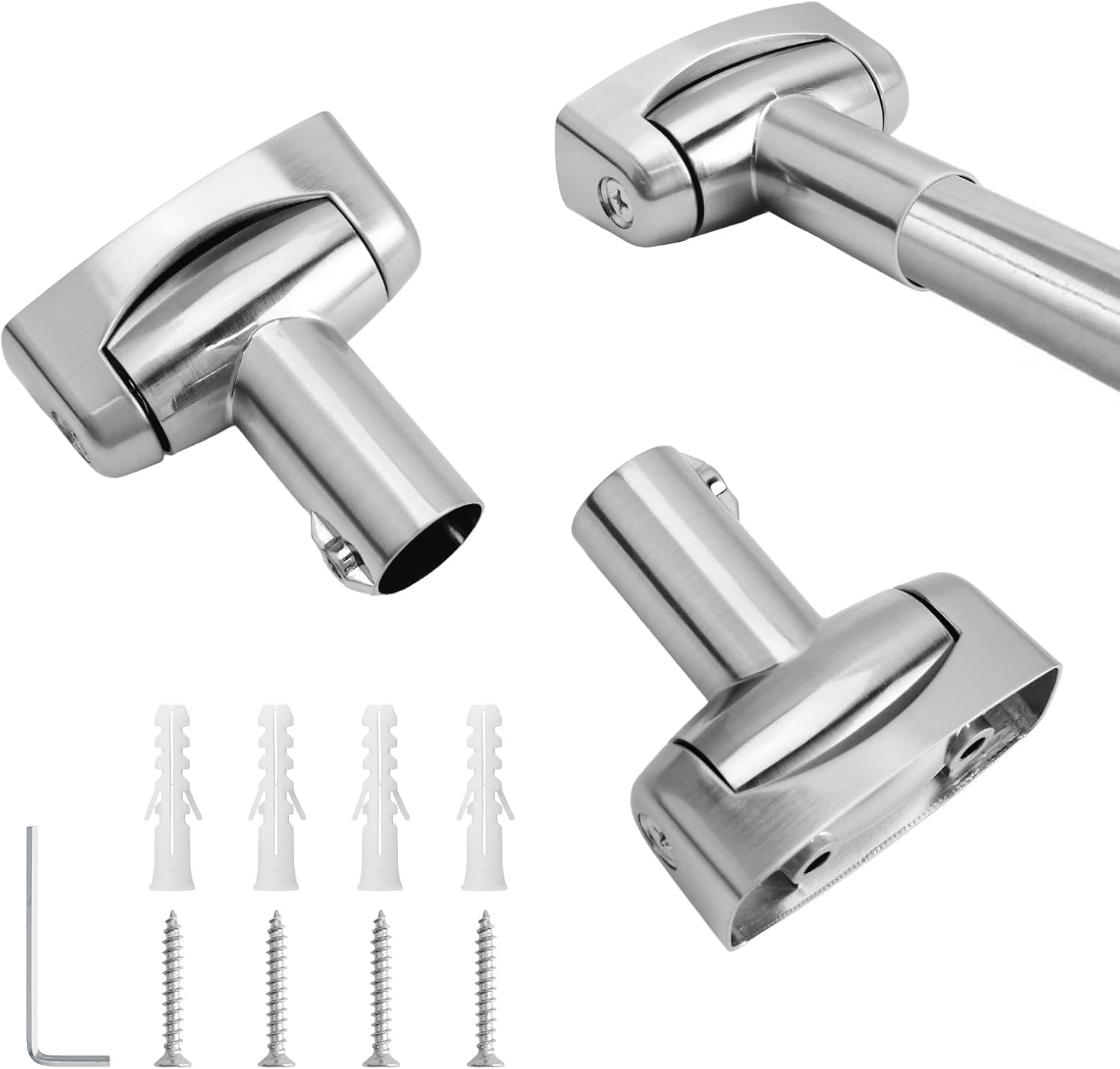 Shower Curtain Bracket 2Pcs Zinc Alloy Heavy Duty Curtain Rod Wall-Mount 180 Rotation Bracket with Screws (Nickel Color)