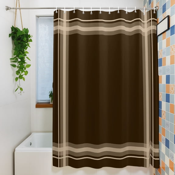 Shower Curtain, Brown and Beige Plaid Waterproof Polyester Fabric Bath Curtain with Hooks for Bathroom Bathtub Stalls, Traditional Lattice Pattern 36x72IN