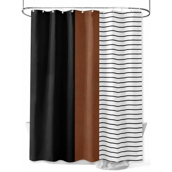 Shower Curtain Brown Black Lines Bathroom Curtains with Hooks, Waterproof Fabric Boho Style Bath Shower Curtains Set for Bathroom Bathtubs Decor 72x72 Inch