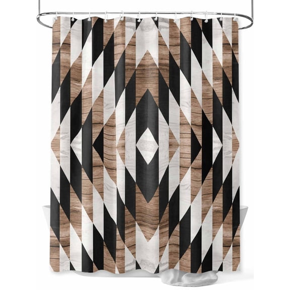 Shower Curtain Brown Black Wood Grain Bathroom Curtains with Hooks, Waterproof Fabric Tribal Texture Bath Shower Curtains Set for Bathroom Bathtubs Decor 36x72 Inch