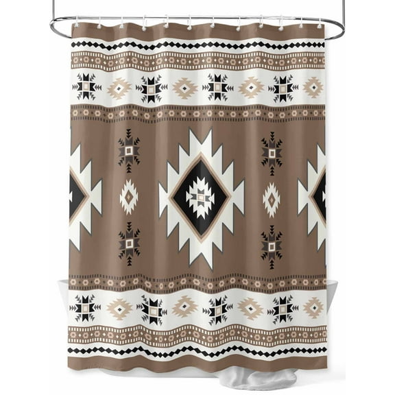 Shower Curtain Brown Boho Bathroom Curtains with Hooks, Waterproof Fabric Southwest Tribal Aztec Geometric Bath Shower Curtains Set for Bathroom Bathtubs Decor 36x72 Inch